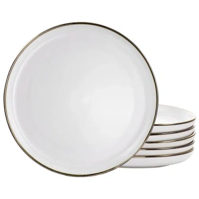 Elama Arthur 6pc Stoneware Dinner Plate Set In Matte White With Gold-tone Rim