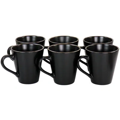 Elama Arthur 6 Piece Stoneware Mug Set In Matte White With Gold Rim In Matte Black