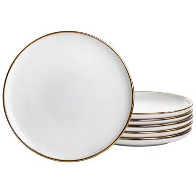 Elama Arthur 6 Piece Stoneware Salad Plate Set In Matte White With Gold Rim In Multi