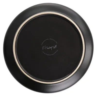 Elama Arthur 6 Piece Stoneware Salad Plate Set In Matte White With Gold Rim In Matte Black