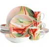 Elama Autumn Storm 16 Piece Abstract Design Round Porcelain Dinnerware Set In Multi