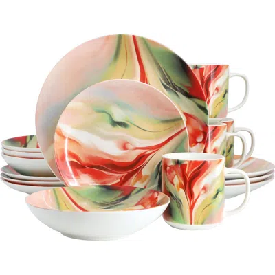ELAMA ELAMA AUTUMN STORM 16 PIECE ABSTRACT DESIGN ROUND PORCELAIN DINNERWARE SET