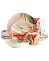 Elama Autumn Storm 16pc Abstract Round Porcelain Dinnerware Set In Multi