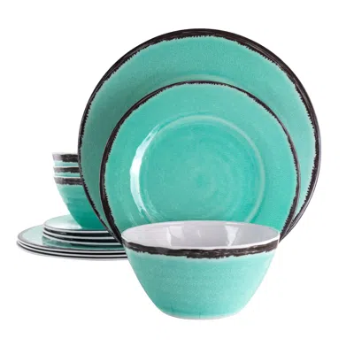 Elama Azul Banquet 12 Piece Lightweight Melamine Dinnerware Set In Turquoise In Blue