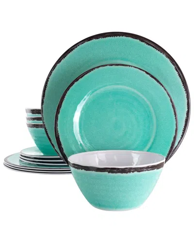 Elama Azul Banquet 12pc Melamine Dinnerware Set In Turquoise