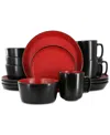 Elama Bacarra 16 Piece Stoneware Dinnerware Set In Two Tone Black And Red In Black