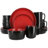 Elama Bacarra 16 Piece Stoneware Dinnerware Set In Two Tone Black And Red In Black