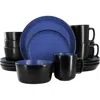 Elama Bacarra 16 Piece Stoneware Dinnerware Set In Two Tone Black And Blue In Black