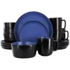 Elama Bacarra 16 Piece Stoneware Dinnerware Set In Two Tone Black And Blue In Multi