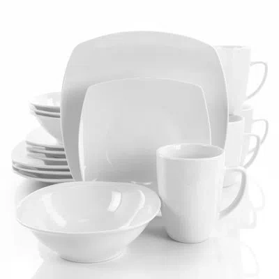 Elama Bishop 16 Piece Dinnerware Set, Service For 4 In White