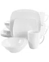 Elama Bishop 16 Piece Soft Square Porcelain Dinnerware Set In White