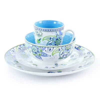 Elama Blue Crush 16 Piece Round Porcelain Dinnerware Set In Blue;green
