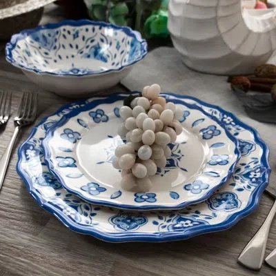 Elama Blue Garden 12 Piece Melamine Dinnerware Set Service For 4