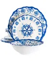 Elama Blue Garden 12pc Scalloped Melamine Dinnerware Set In Blue