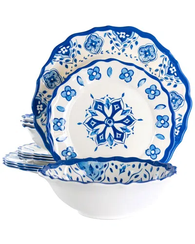 Elama Blue Garden 12pc Scalloped Melamine Dinnerware Set