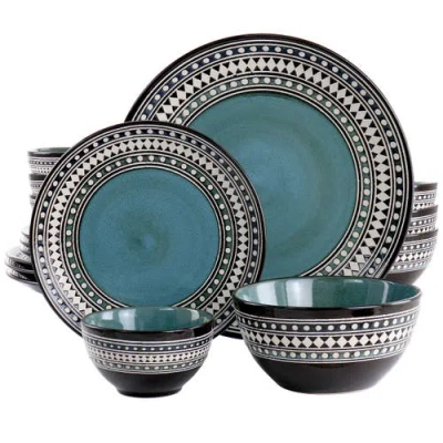 ELAMA ELAMA BLUE SAGE 16 PIECE DOUBLE BOWL STONEWARE DINNERWARE SET