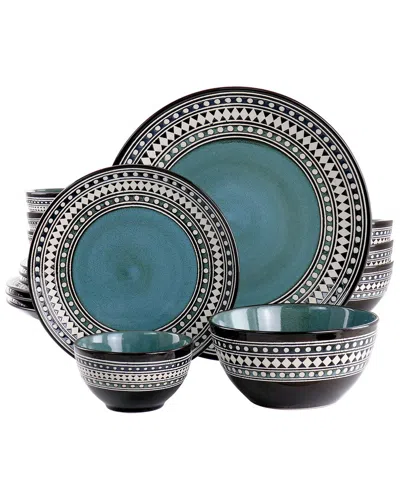 ELAMA ELAMA BLUE SAGE 16PC DOUBLE BOWL STONEWARE DINNERWARE SET