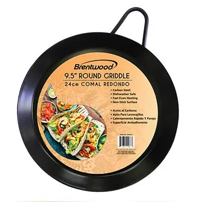 Elama Brentwood Round Comal Griddles, Nonstick Carbon Steel Tortilla Warmers And Pancake Pans In Black