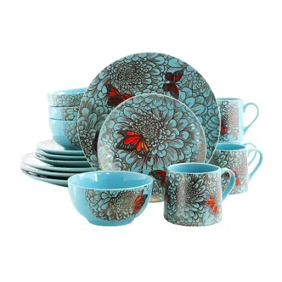 Elama Butterfly Garden 16-pc. Stoneware Dinnerware Set In Blue