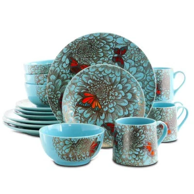 ELAMA ELAMA BUTTERFLY GARDEN 16 PIECE STONEWARE DINNERWARE SET