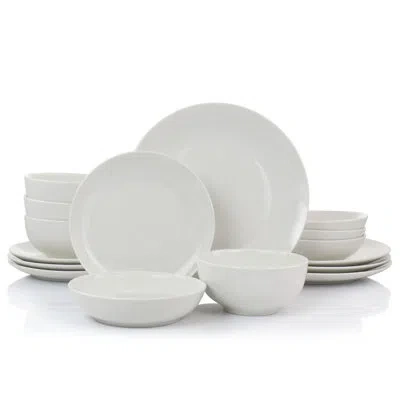 Elama Camellia 16 Piece Porcelain Double Bowl Dinnerware Set In White