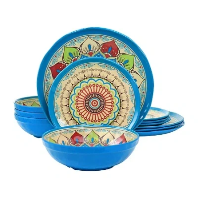 Elama Camilla 12-pc. Melamine Dinnerware Set In Blue