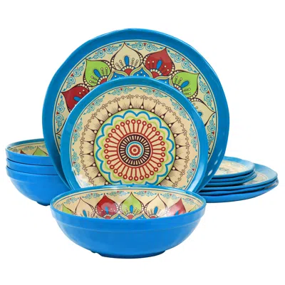 Elama Camilla 12 Piece Melamine Dinnerware Set In Blue