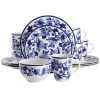Elama Cattleya Orchid 16 Piece Round Porcelain Dinnerware Set In Blue