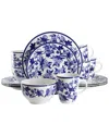 Elama Cattleya Orchid 16pc Round Porcelain Dinnerware Set In Blue