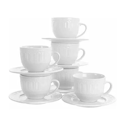 Elama Charlotte 6-pc Mug & Saucer Set In White