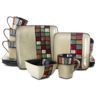 ELAMA ELAMA COLOR MELANGE 16 PIECE MULTICOLO SQUARE STONEWARE DINNERWARE SET
