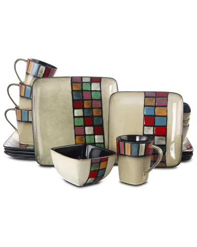 ELAMA ELAMA COLOR MELANGE 16PC SQUARE STONEWARE DINNERWARE SET