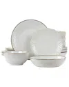 Elama Countess 16pc Embossed Double Bowl Stoneware Dinnerware Set
