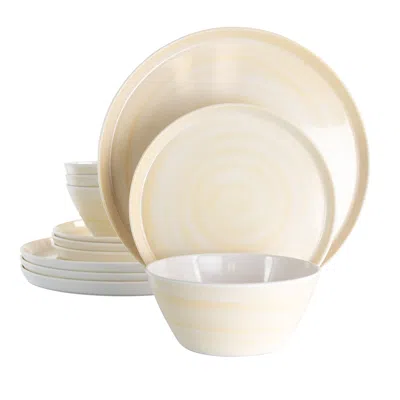 Elama Crafted Clay 12 Piece Lightweight Melamine Dinnerware Set In Cream In Pink