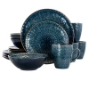 Elama Deep Sea Mozaic 16 Piece Luxurious Stoneware Dinnerware With Complete Setting For 4 In Blue