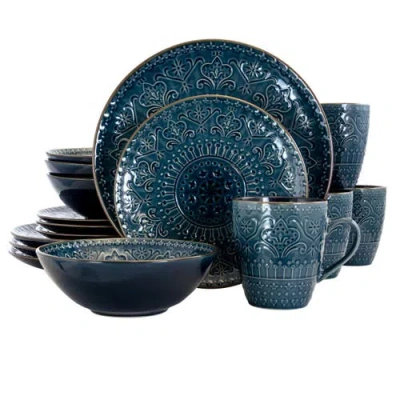 ELAMA ELAMA DEEP SEA MOZAIC 16 PIECE LUXURIOUS STONEWARE DINNERWARE WITH COMPLETE SETTING FOR 4