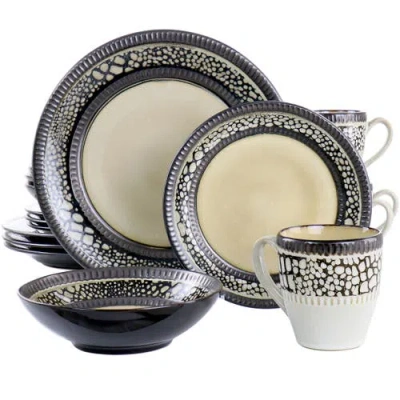 Elama Desert Sand 16 Piece Stoneware Dinnerware Set In White