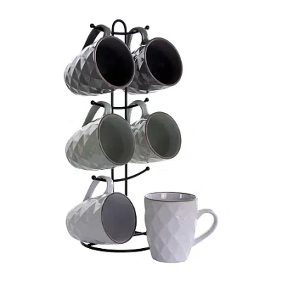 Elama Diamond Waves 6-pc. Stoneware Mug Set In Gray