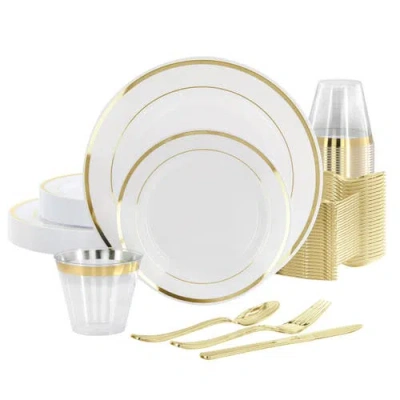 Elama Disposable Plastic Dinnerware Party Set In Gold