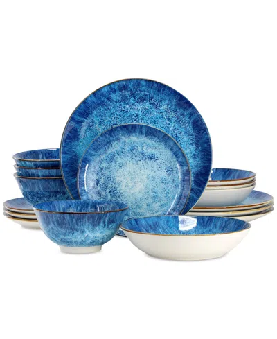 Elama Double Bowl 16 Pc. Dinnerware Set, Service For 4 In Blue
