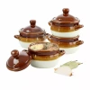 Elama 4 Piece Double Handle 15 Ounce French Onion Soup Bowl With Lid In Brown