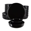 Elama Duncan 18 Piece Black 18-pc. Porcelain Dinnerware Set In Black