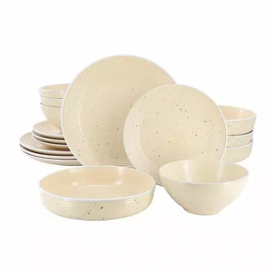 Elama Emilia 16 Piece Double Bowl Stoneware Dinnerware Set In White