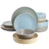 Elama Emilia 16 Piece Assorted Double Bowl Stoneware Dinnerware Set In Multi