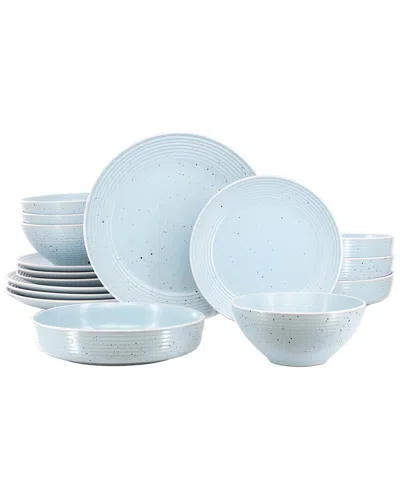 Elama Emilia Light Blue 16pc Double Bowl Stoneware Dinne