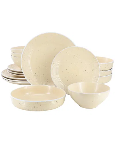 Elama Emilia Yellow 16pc Double Bowl Stoneware Dinnerwar