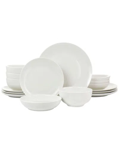 Elama Fatima 16 Piece Porcelain Double Bowl Dinnerware Set, Service For 4 In White