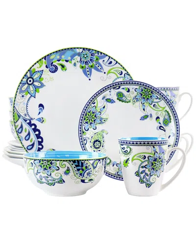 Elama Fiesta 16pc Round Porcelain Dinnerware Set In Blue And Green