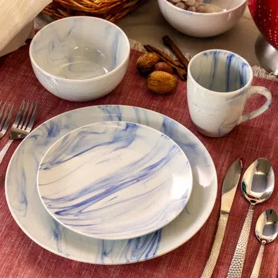 Elama Fine 16 Piece Dinnerware Set, Service For 4 In Blue;white