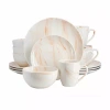 Elama Fine Marble 16 Piece Porcelain Dinnerware Set In Orange